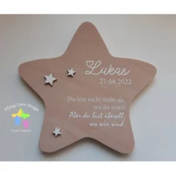Outlet Erinnerung an ein Sternenkind, Geschenk für Sterneneltern, individuelle gestaltetes Trauergeschenk, Naturholz Stern Mutmacher