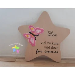 Outlet Erinnerung an ein Sternenkind, Geschenk für Sterneneltern, individuelle gestaltetes Trauergeschenk, Naturholz Stern Mutmacher
