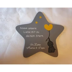 Outlet Erinnerung an ein Sternenkind | Stern wetterfest in grau oder weiß | Elefant mit Sternen und Ballon Gedenksteine