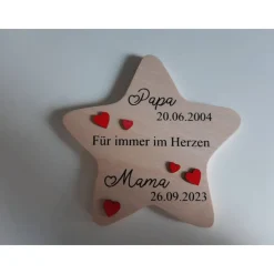 Clearance Erinnerung an Mama/Papa oder andere Verstorbene, Geschenk für Angehörige, individuelles Trauergeschenk, Stern aus Holz, Mutmacher