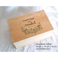 Best Erinnerungsbox aus Holz Hochzeit Design Eukalyptus unten Geschenke