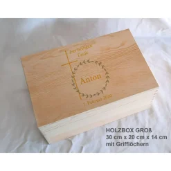 Best Erinnerungsbox Taufe Baby Kreuz Greenery fein aus Holz Geschenke
