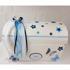 Best Erinnerungsbox Truhe zur Geburt - Taufe in blau mit Perle Geschenke