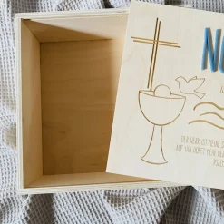 Best Erinnerungsbox zur Taufe aus Holz – 20x20 cm – mit Name, Datum, Motiv und Taufspruch Geschenke