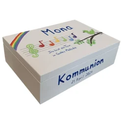 Discount Erinnerungskiste „Du bist ein Ton in Gottes Melodie“ – Personalisierte Holzkiste zur Taufe, Geburt & Kommunion Geschenke