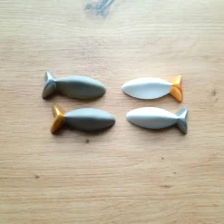 New 5er-Set Fische aus Beton als Tischdekoration für Kommunion Dekoration