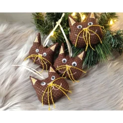 Baumschmuck|Das Meisterstückle 4er-Set Katzen Weihnachtsdeko braun gold