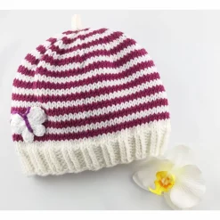 Best Erstlingsset  Baby Mütze und Handschuhe  weiss/beerefarben gestreift Geschenke