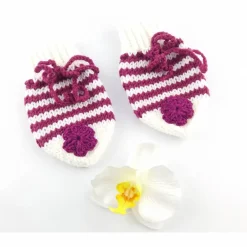 Best Erstlingsset  Baby Mütze und Handschuhe  weiss/beerefarben gestreift Geschenke