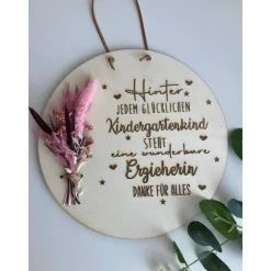 Best Erzieher / in, Lehrer / in Geschenk zum Abschied Holzscheibe personalisierbar - mit Trockenblumen Kinder Glückwunschkarten