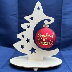 Baumschmuck Personalisierbar|HerzschlagDesign Erzieherin mit Herz - Personalisierte Weihnachtskugel mit Lasergravur