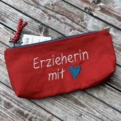 Best Erzieherin mit Herz Federmäppchen rot als Abschiedsgeschenk Kinder Federmäppchen