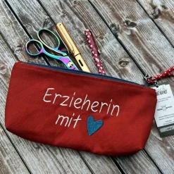 Best Erzieherin mit Herz Federmäppchen rot als Abschiedsgeschenk Kinder Federmäppchen