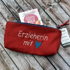 Best Erzieherin mit Herz Federmäppchen rot als Abschiedsgeschenk Kinder Federmäppchen