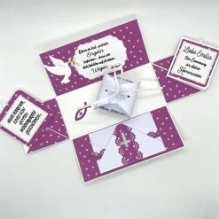 Online Explosionsbox Kommunion/Taufe – Geldgeschenk, Bibel, Mädchen – Handgemachtes Unikat in Rose/Weiß Geldgeschenke