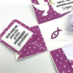 Online Explosionsbox Kommunion/Taufe – Geldgeschenk, Bibel, Mädchen – Handgemachtes Unikat in Rose/Weiß Geldgeschenke