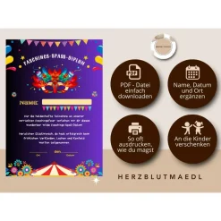 Clearance Faschingsurkunde für den Kinderfasching als Mitgebsel | Urkunde Fasching | A4 | Urkunden ausdrucken | Kinderparty | Deko