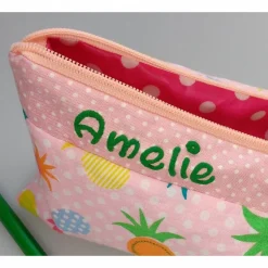 Discount Federmäppchen Ananas rosa mit Namen personalisiert Mäppchen Schulmäppchen Schlamperle Brillenetui Schlampermäppchen Kinder Federmäppchen