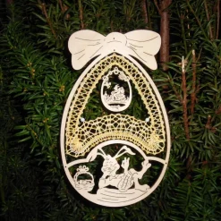 Best Fensterbild gelb in Eiform im Motivrahmen handgeklöppelt Dekoration Fenster Unikat Osterei Ostern Osterdeko