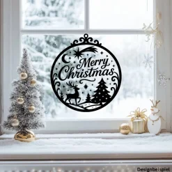 Discount Fensterbild Kranz Aufkleber Merry Christmas Ornament Stil | Winterzeit Deko für Advent und Weihnachten, Exklusiv Sticker & Aufkleber