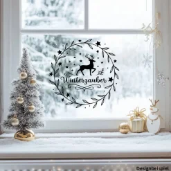 Best Fensterbild Kranz Aufkleber Winterzauber | Winterzeit Deko für Advent und Weihnachten, Exklusiv Sticker & Aufkleber