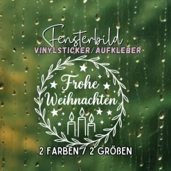 Hot Fensterbild Kranz Aufkleber Frohe Weihnachten Kerzen | Winterzeit Deko für Advent und Weihnachten, Exklusiv Sticker & Aufkleber