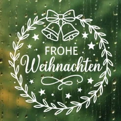 Discount Fensterbild Kranz Aufkleber Frohe Weihnachten Glocke | Winterzeit Deko für Advent und Weihnachten, Exklusiv Sticker & Aufkleber