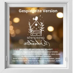 Sticker & Aufkleber|frickelfrieda Fensterdeko Schriftzug gesegnete Weihnachten Fensterbild Weihnachtsdekoration Häuschen Vogel 2 Farben 3 Größen