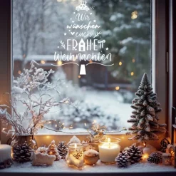 Sticker & Aufkleber|frickelfrieda Fensterdeko Weihnachtswünsche Tannenbaum Schriftzug Fensterbild Weihnachtsdekoration 2 Farben 3 Grö&sz