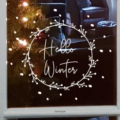 Best Fenstersticker Türsticker "Hello Winter" Hallo Winter mit Schneeflocken, Weihnachtsdeko auch für Glastüren geeig Sticker & Aufkleber
