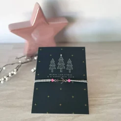Weihnachtskarten|UtosaDesign Filigran geknüpftes Armband in Grau mit Anker-Element in Silber, Glasschliffperlen in Rosa, Weihnachtskarte