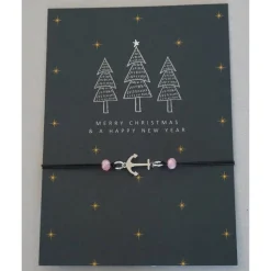 Weihnachtskarten|UtosaDesign Filigranes Armband in Schwarz mit Anker-Element in Silber, Glasschliffperlen in Rosa und Weihnachtskarte