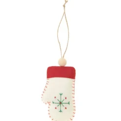 Baumschmuck|AmOlenDiek Filzanhänger Handschuh Weiß-Rot - Winterlicher Dekoanhänger für Geschenke und Weihnachtsbaum
