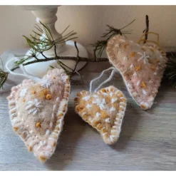 Hot Filzherzen-Weihnachtsdeko-3 -Set, hellbraun/weiß Weihnachtsdeko