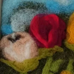 Hot Filzkunst, Filzblumen, Osterbild, gefilzt im 3-D- Bilderrahmen Kunst
