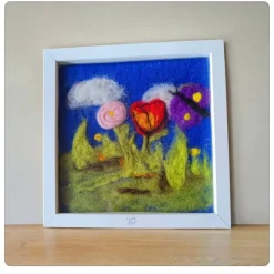 Kunst|GIDDIS FILZBOUTIQUE Filzkunst, Filzblumen, Osterbild, gefilzt im 3-D- Bilderrahmen
