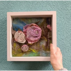 Outlet Filzkunst "Filzrosen" gefilzt im 3-D- Bilderrahmen Kunst