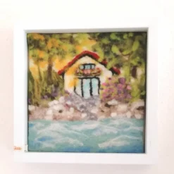 New Filzkunst "Haus am See" gefilzt im3-D- Bilderrahmen Kunst