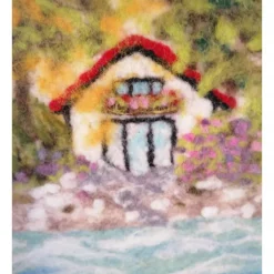 New Filzkunst "Haus am See" gefilzt im3-D- Bilderrahmen Kunst