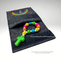 Best Filztäschchen Rosenkranz REGENBOGEN Kreuz Rosenkranztasche Wollfilz Rosenkranztäschchen