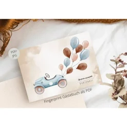 Fotoalbum & Gästebuch|wasgluecklichmacht Fingerabdruck Gästebuchposter Gästebuch Jungen Luftballon Auto, Babyparty Erinnerung, Digital Download, PDF