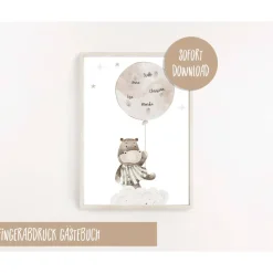 Clearance Fingerabdruck Gästebuchposter Gästebuch Kinder Taufe Babyparty Nilpferd Ballon, Digital Download Fotoalbum & Gästebuch