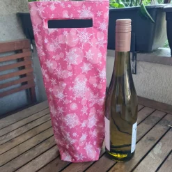 Discount Flaschentasche 38x10x8 cm – Geschenktasche Flaschenbeutel mit rosa mit Sternen Motiv Geschenkverpackungen