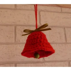 Baumschmuck|CreativBaer Fünf gehäkelte Glöckchen (rot-grün)