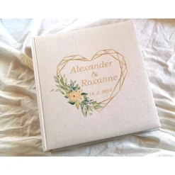 Best Fotoalbum echtes Leinen personalisierbar Geometric Heart Geschenkverpackungen