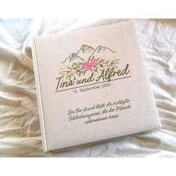 Sale Fotoalbum echtes Leinen personalisierbar Hochzeitsalbum Gästebuch Bergliebe Geschenkverpackungen
