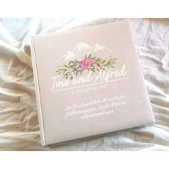 Sale Fotoalbum echtes Leinen personalisierbar Hochzeitsalbum Gästebuch Bergliebe Geschenkverpackungen