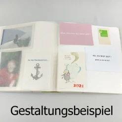 Fotoalbum & Gästebuch|Buchbinderei Gründer Fotoalbum, Geburt, Taufe, Kind, personalisierbar, hellgrün, Briefmarken, 30,7 x 30 cm, UNIKAT