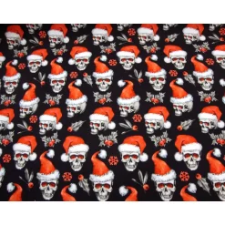 Weihnachtsstoffe|Modeatelier-Hildegard French Terry Sweat Totenkopf mit Nikolausmütze – Weihnachtstotenköpfe Meterware – Skulls Stoff nähen