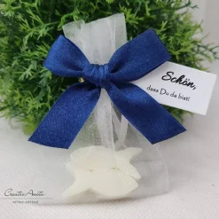 Sale Gastgeschenk mit 2 Seifenfische - FISCHE NATUR - DUNKELBLAU dekoriert - personalisiert Gastgeschenke